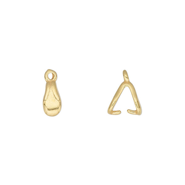 Bail, JBB Findings, ice-pick, gold-plated pewter (tin-based alloy), 8x4mm double-sided teardrop with 6mm grip length. Sold per pkg of 4. image number 0