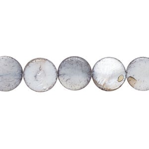 Mother-of-pearl shell 1pkg1, puffed flat round bead 15 inch blue-grey 9-11mm