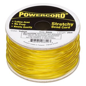 Cord, Powercord&reg;, elastic, yellow, 2mm, 21.5-pound test. Sold per 25-meter spool.