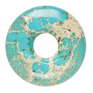 Magnesite 1pkg1, hand-cut donut focal, turquoise blue 40mm