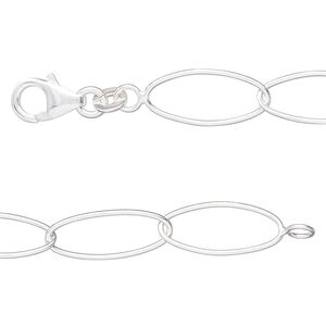 Chain 1pkg1 sterling silver oval, 8mm / lobster claw clasp, 16 inch