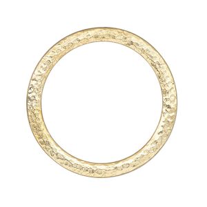 Component, TierraCast&reg;, "Hammertone" collection, gold-plated pewter (tin-based alloy), 31.5mm hammered open round, 25mm inside diameter. Sold individually.