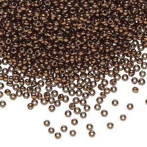 Seed bead, Preciosa Ornela Czech glass, pkg/50g, #11 rocaille, opaque bronze iris dark topaz, (19102).