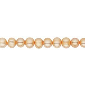 Pearl, cultured freshwater (dyed), apricot, 4-5mm semi-round, C grade, Mohs hardness 2-1/2 to 4. Sold per 16-inch strand.