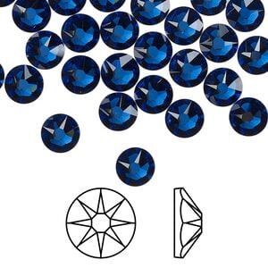 Flat back 144pk dark sapphire foil back, Crystal Passions&reg; Regenerated 6.32-6.5mm rose round SS30 2088