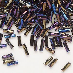 Bead, Preciosa Ornela Czech glass, bugle bead, pkg/50g, #3 twisted, rainbow opaque black, (59205).