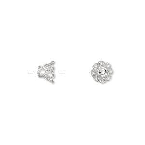 Bead cap, silver-plated brass, 7x5mm basket, fits 7-9mm bead. Sold per pkg of 500.