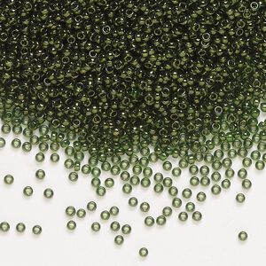 Seed bead, Miyuki, glass, pkg/35g, #15 rocaille, translucent gold luster olive (RR-306).