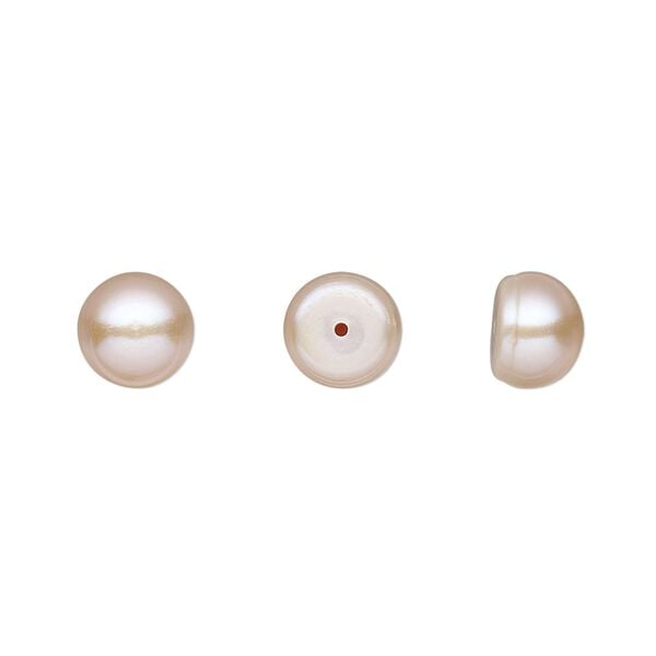 Pearl, White Lotus&trade;, cultured freshwater pearl, mauve, 8mm half-drilled button, B grade, Mohs hardness 2-1/2 to 4. Sold per pair. image number 0
