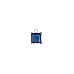 Drop, cubic zirconia and sterling silver, dark blue, 7mm faceted square. Sold individually.