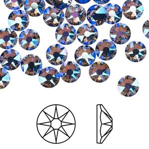 Flat back 144pk tanzanite shimmer foil back, Crystal Passions&reg; 6.32-6.5mm rose round SS30 2088