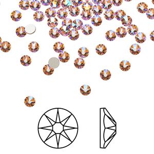 Flat back 144pk light rose shimmer foil back, Crystal Passions&reg; 3-3.2mm rose round SS12 2088