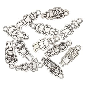 Charm, antique silver-plated "pewter" (zinc-based alloy), 26x13.5mm assorted double-sided boy and double-sided girl. Sold per pkg of 12.