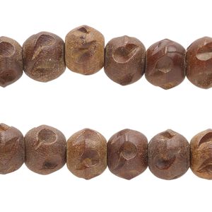Bead 1pkg2, wood (dyed), brown, 10x8mm-11x9mm carved round, 4-1/2 inches.