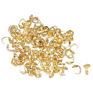 Bead tip standard 1pkg100 gold-finished, 5x3.5mm / open loop / 0.039 inch inside diameter, brass