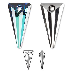 Drop 1pk crystal Bermuda blue P, Crystal Passions&reg; 28x14mm pendant spike 6480