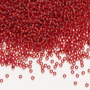 Seed bead, Miyuki, glass, pkg/250g, #15 rocaille, transparent silver-lined ruby red (RR-11).