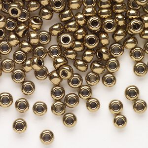 Seed bead, Miyuki, glass, pkg/250g, #6 rocaille, opaque metallic dark bronze, (RR-457).
