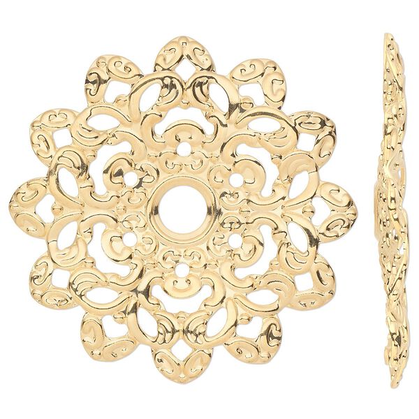 Focal, gold-plated steel, 46x46mm single-sided wavy flower. Sold per pkg of 6. image number 0
