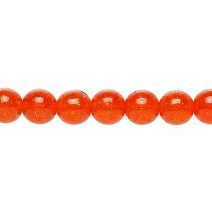 Bead, Czech crackle glass druk, orange, 8mm round. Sold per 15-1/2" to 16" strand, approximately 50 beads.