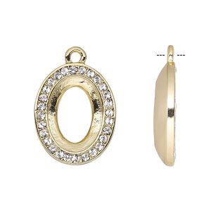Drop, Almost Instant Jewelry&reg;, crystals and gold-plated "pewter" (zinc-based alloy), crystal clear, 19.5x15.5mm oval with 14x10mm oval setting. Sold individually.