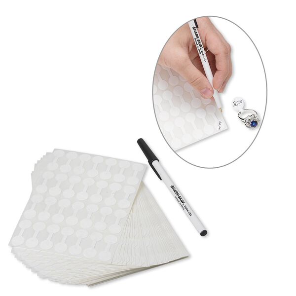 Jewelry tag, Shark-Skin&reg; Tyvek&reg;, polyethylene, white, 1/2 inch round, 1-3/8 inches overall, marking pen included. Sold per pkg of 1,000. image number 0