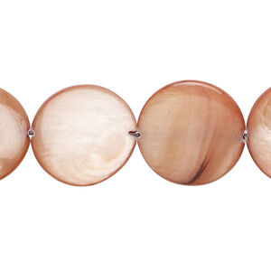 Mother-of-pearl shell 1pkg1, puffed flat round bead 15 inch light copper 17-18mm