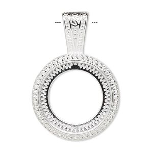 Pendant, silver-plated "pewter" (zinc-based alloy), 37x25mm round with rope design and 20mm round setting. Sold per pkg of 4.