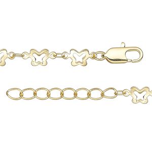Chain 1pkg1, oval & butterfly, 2mm / 5mm / lobster claw clasp, gold-finished brass 24 inch