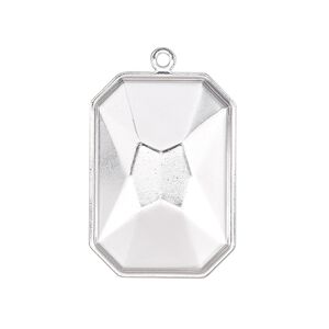 Drop, Almost Instant Jewelry&reg;, silver-plated brass, 29x21mm rectangle with 27x18.5mm emerald-cut setting. Sold per pkg of 2.