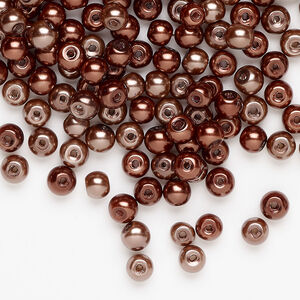 Glass pearl mix 1pkg250, brown and light brown, 4mm round