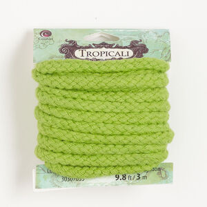 Cord, cotton 1pkg1, green, 6mm braided round, 3 meters.