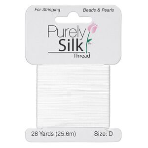 Thread, Purely Silk&trade;, white, size D. Sold per 28-yard card.