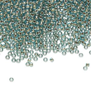Seed bead, TOHO BEADS&reg;, glass, pkg/50g, #11 round, translucent gold-lined aqua (TR-11-990).