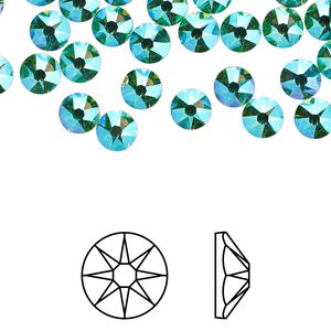 Flat back 144pk peridot shimmer foil back, Crystal Passions&reg; 4.6-4.8mm rose round SS20 2088