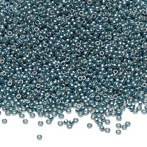 Seed bead, Miyuki 1pkg250g glass, #15 rocaille, Duracoat&reg; opaque galvanized dark seafoam / outside dyed (RR-4217)