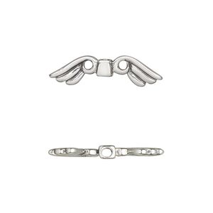 Bead 1pkg1 sterling silver, 24x6.5mm wing / 2sided, antiqued
