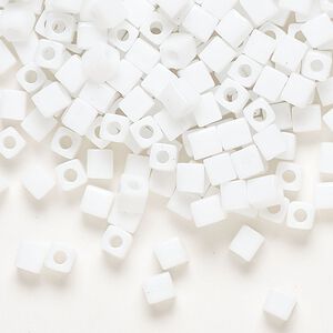 Seed bead, Miyuki, glass, pkg/250g, 3.5-3.7mm square, opaque white (SB-402).