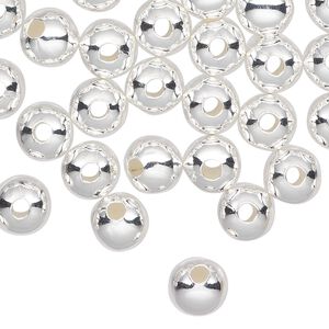 Bead 1pkg100 silver-plated, 8mm round, steel