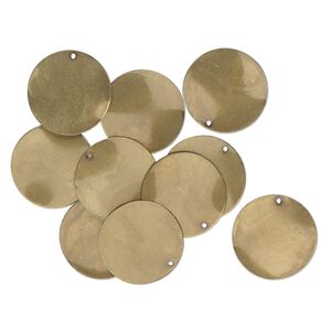Drop, antique gold-plated steel, 26mm wavy flat round. Sold per pkg of 100.