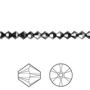 Bead 48pk jet hematite, Crystal Passions&reg; 4mm bicone 5328