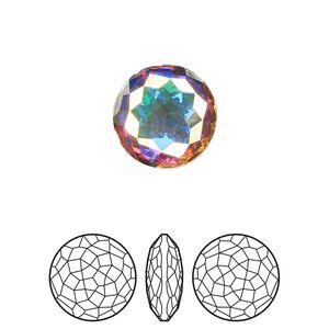 Round stone 1pk crystal AB foil back, Crystal Passions&reg; 14mm fancy round 1383