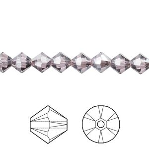 Bead 24pk light amethyst satin, Crystal Passions&reg; 6mm bicone 5328