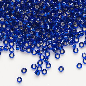 Seed bead, Miyuki, glass, pkg/50g, #8 rocaille, transparent silver-lined cobalt blue, (RR-20).