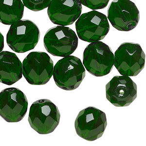 Bead, Czech fire-polished glass 1pkg600, emerald green, 10mm faceted round.