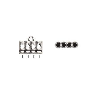 Cord end glue-in 1pkg2 silver-plated, 12x7mm / cutout heart / 2sided / 2mm inside diameter, 4-strand / brass / antiqued