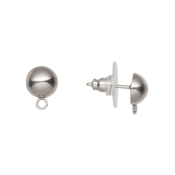 Earstud 1pkg10, 8mm half-ball / open loop / comfort clutch, stainless steel / plastic clear 5 pair image number 0
