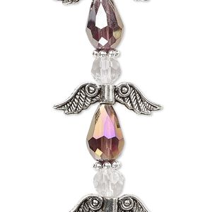 Bead mix 1pkg4 silver-plated "pewter", 23x7mm angel, medium purple AB & clear / antique