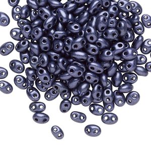 Seed bead, Preciosa Twin&trade; Czech glass, pkg/250g, 5x2.5mm oval, opaque eggplant terra pearl black, (28928).