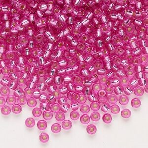 Seed bead, Miyuki 1pkg50g glass, #8 rocaille, Duracoat&reg; opaque silver-lined pink parfait / outside dyed (RR-4267)